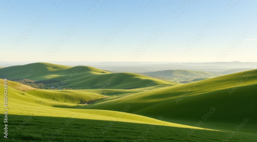 Serene green hills under a clear sky Serene green hills under a clear sky