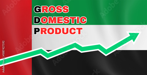 UAE United Arab Emirates Gross Domestic Product graph GDP on  flag background vector illustration