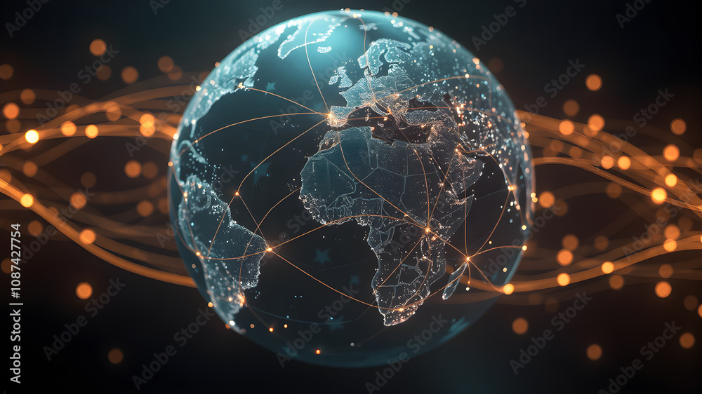 Obraz premium Global network connection. World map point and line composition concept of global business.
