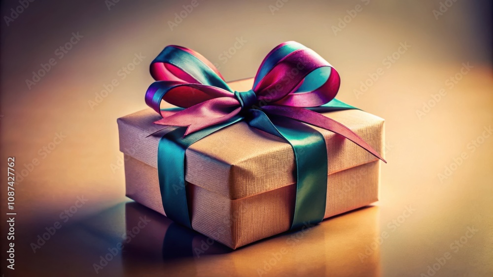 A beautifully wrapped gift box with a double-layered bow, featuring a combination of deep green and maroon satin ribbons, highlighting a warm, vintage aesthetic. A beautifully wrapped gift box with a double-layered bow, featuring a combination of deep green and maroon satin ribbons, highlighting a warm, vintage aesthetic.