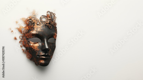 Steampunk masquerade mask on white background for dramatic costume design and party themes photo