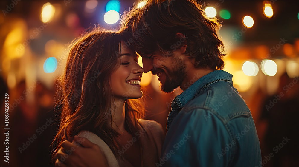 Romantic Couple Dancing at Night Music Festival Romantic Couple Dancing at Night Music Festival