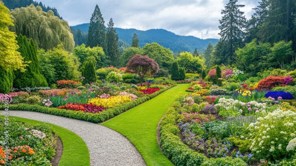 Obraz premium Stunning Garden View in Formal Landscape Design