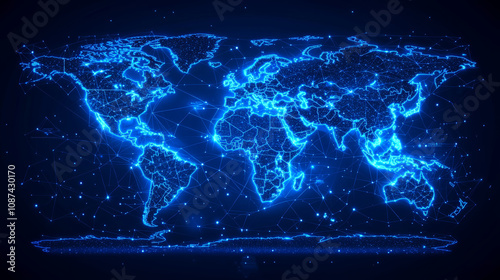 Glowing World Map with Trade Connections
