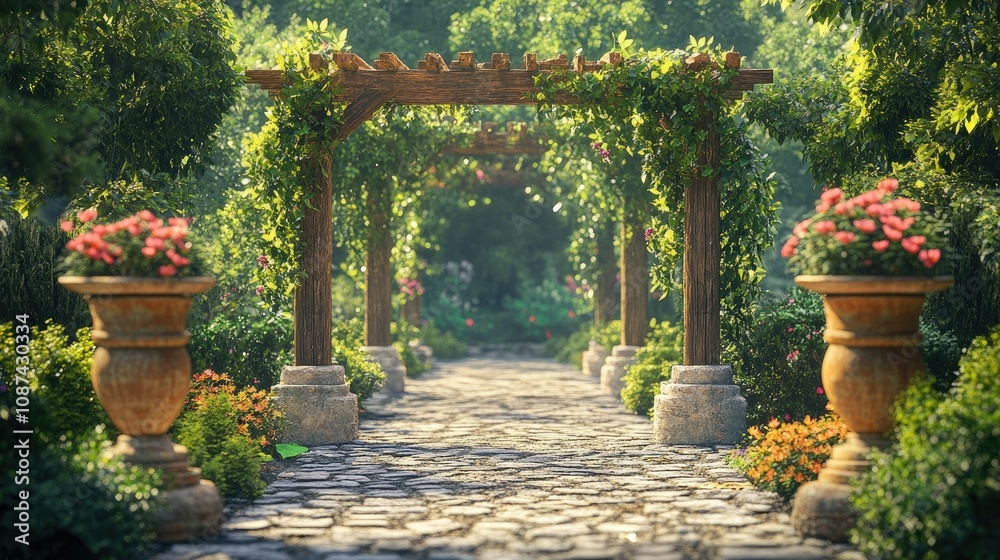 Serene Pathway Through a Beautiful Garden Serene Pathway Through a Beautiful Garden