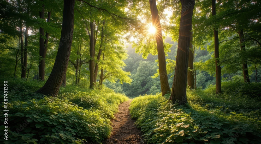 Sunlit forest path in summer Sunlit forest path in summer