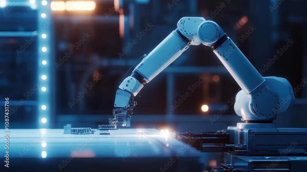 Robotic Arm Performing Precision Manufacturing Task Robotic Arm Performing Precision Manufacturing Task