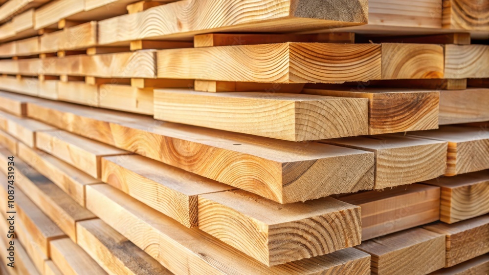 A close-up view of a stack of wooden planks, showcasing the natural grain and texture of the wood, revealing a warm, inviting, and sturdy material A close-up view of a stack of wooden planks, showcasing the natural grain and texture of the wood, revealing a warm, inviting, and sturdy material