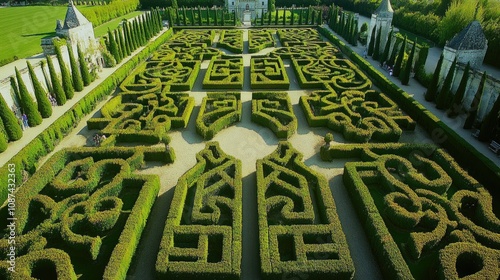 Scenic View of Chateau de Villandry Gardens