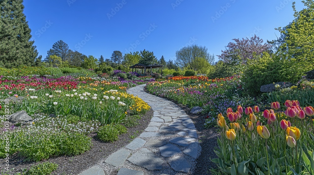 Fototapeta premium Scenic Winding Path Through Vibrant Flower Garden