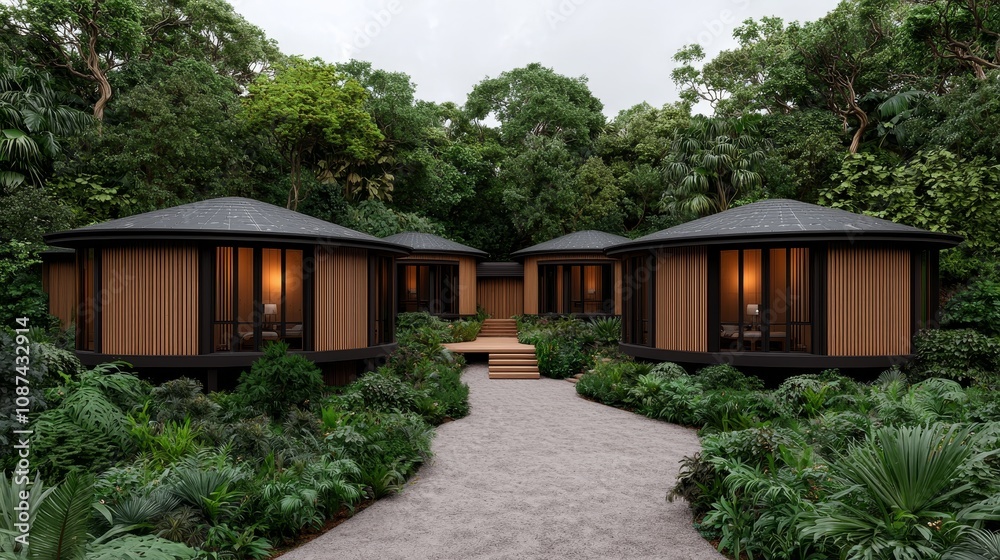 Eco-Friendly Cabins Surrounded by Lush Greenery