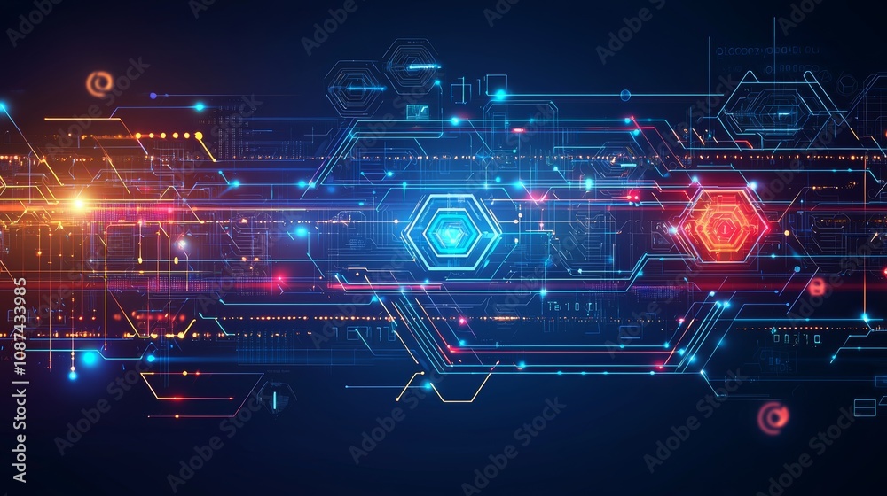 Obraz premium Futuristic Digital System with Vibrant Colors and Patterns