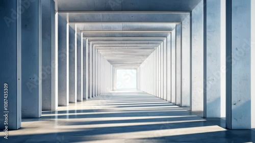 Sunlight illuminating the end of empty concrete corridor