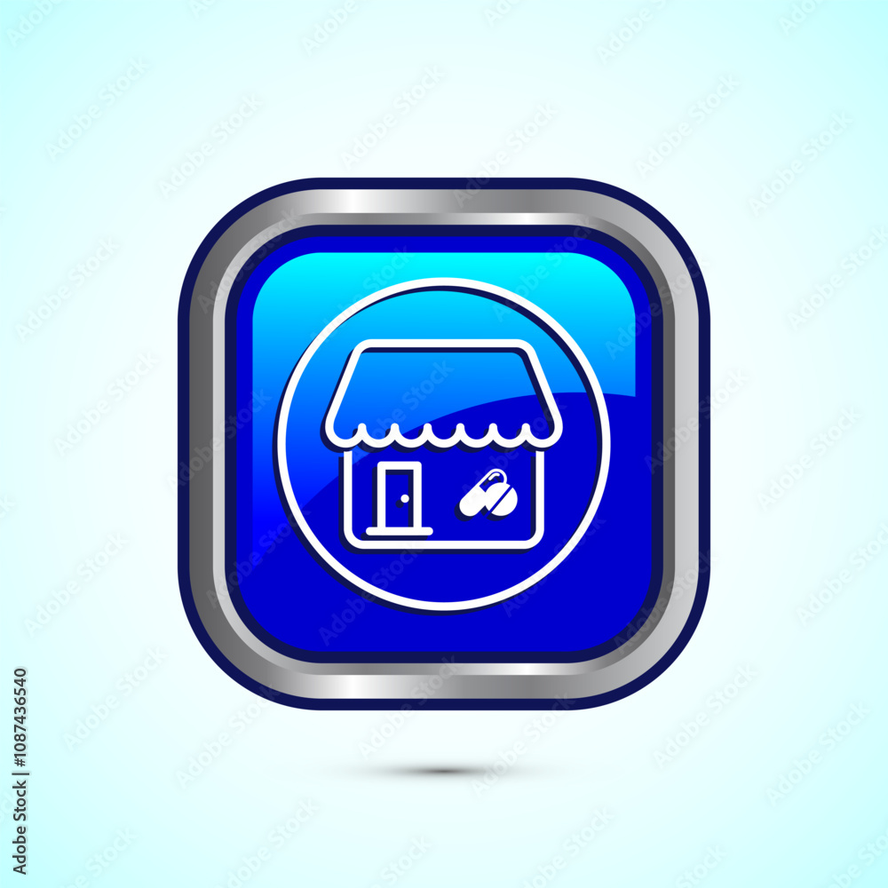 Pharmacy icon design illustration. Drugstore icon, medical store, Blue Color Square Button Design Pharmacy icon design illustration. Drugstore icon, medical store, Blue Color Square Button Design