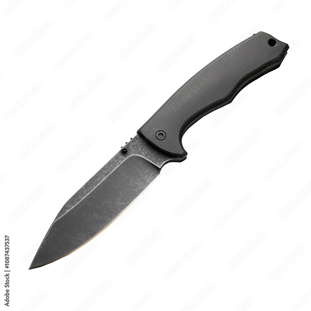 Sleek Black Folding Survival Knife with Clip Point Blade - Game Art Concept Isolated on White Background Sleek Black Folding Survival Knife with Clip Point Blade - Game Art Concept Isolated on White Background