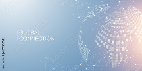 Global network connection banner design template. Header social network communication in the global business concept. Big data visualization. Internet technology