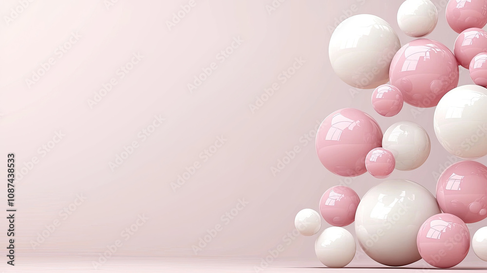Minimalist 3D background with floating geometric spheres in soft colors Minimalist 3D background with floating geometric spheres in soft colors