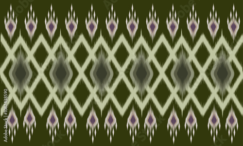 Abstract green background with ethnic ikat pattern. Designed for printing on fabric, wallpaper, wrapping paper or notebook cover.