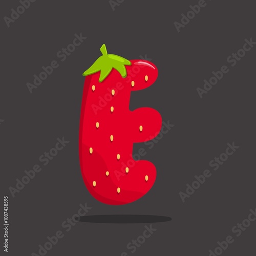 Strawberry letter E, bright shiny strawberry letter E , strawberry fonts A to Z .