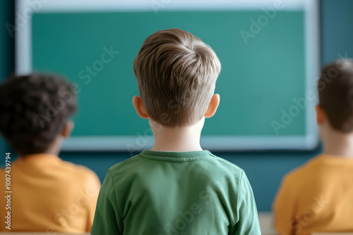 Classroom setting where students learn about the effects of trolling or bullying, digital safety tips displayed on the board