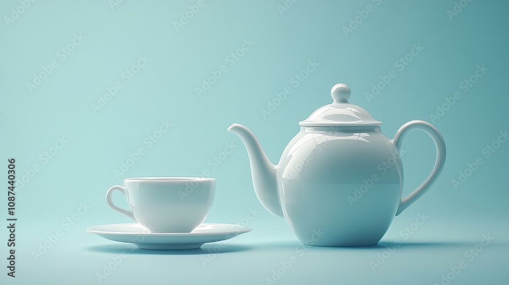 Aesthetic Top View of a White Ceramic Teapot and Teacup Perfect for Relaxing Tea Time or High-Quality Culinary Presentations Aesthetic Top View of a White Ceramic Teapot and Teacup Perfect for Relaxing Tea Time or High-Quality Culinary Presentations