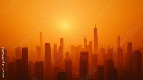 Smog-Covered Cityscape at Sunset Virtual View