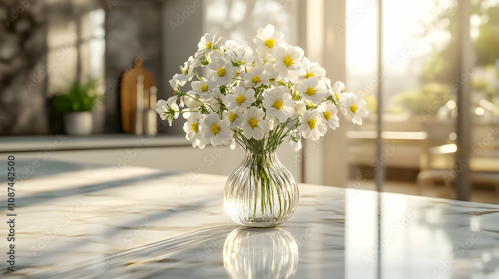 A beautiful vase filled with fresh white flowers, capturing the essence of serenity and natural elegance.
