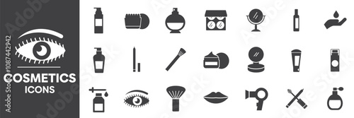 Cosmetics Icons Set, Containing All Cosmetics Signs Icons Outlines, Vector Illustration Collection Editable eps10