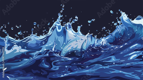 Clean Blue Water Splash on Dark Blue Background with Handd