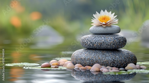 Serene Spa Setting with Stones and Water Lily