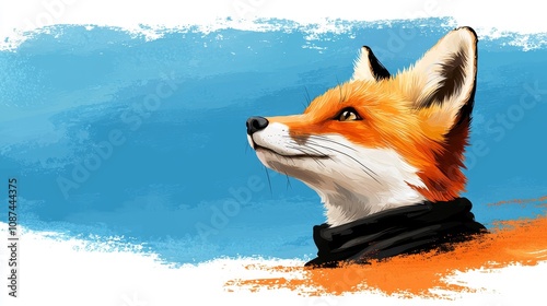 Charming Fox Watercolor Art Sticker Design photo