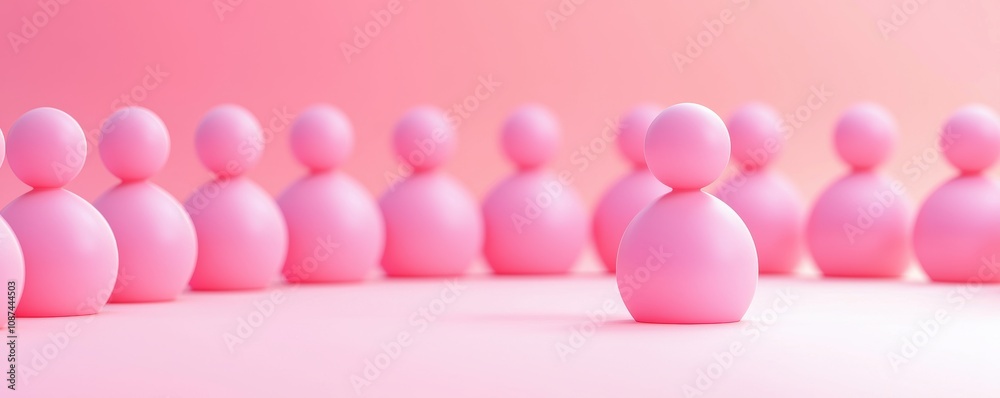 Social security funding policy concept. A group of pink figurines arranged in a row, emphasizing one in the foreground, creating a playful and vibrant aesthetic. Social security funding policy concept. A group of pink figurines arranged in a row, emphasizing one in the foreground, creating a playful and vibrant aesthetic.