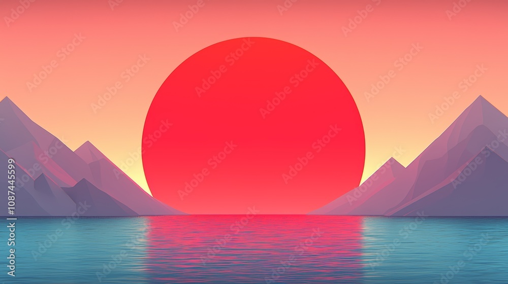 Tranquil Sunset Over the Lake with Mountains Tranquil Sunset Over the Lake with Mountains