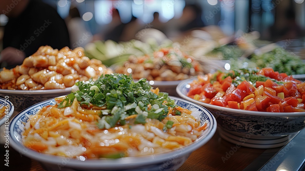 Delicious Asian Cuisine Food Bowls Displayed Delicious Asian Cuisine Food Bowls Displayed