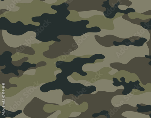 
camouflage army khaki pattern seamless military background, vector shape texture, hunting design repeat