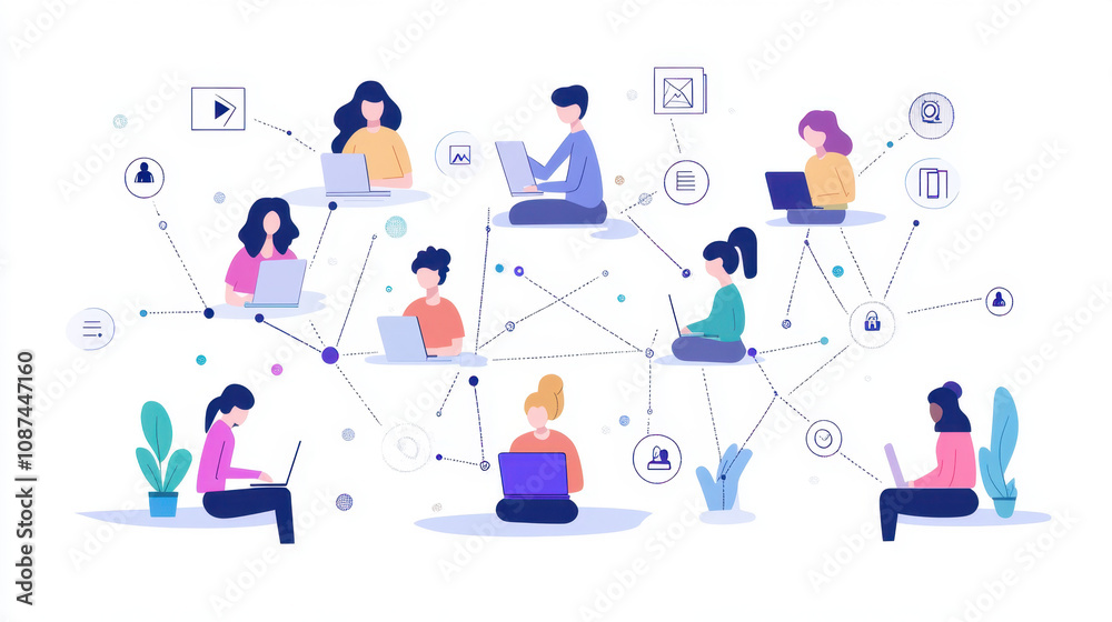 The network of interconnected people, each symbolizing different elements of the web development process, represents collaboration and communication within the digital marketing agency team. The network of interconnected people, each symbolizing different elements of the web development process, represents collaboration and communication within the digital marketing agency team.