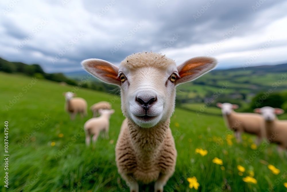 A Charming Sheep in a Lush Green Meadow - Close-up of a Happy Farm Animal A Charming Sheep in a Lush Green Meadow - Close-up of a Happy Farm Animal