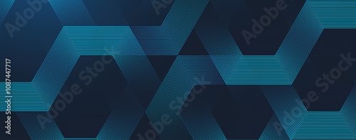 Digital hexagonal blue abstract background. Digital futuristic technology concept with hexagons. Geometric stripe line art design for poster, brochure, cover, banner, website, header