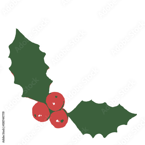 Mistletoe branch, Christmas berry icon Holly holiday