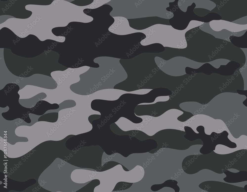 gray camouflage background, military pattern abstraction, seamless illustration for print