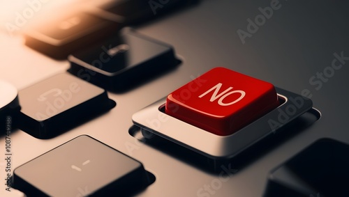 Close up of a red NO key on a computer keyboard highlighting decision-making during digital interactions.