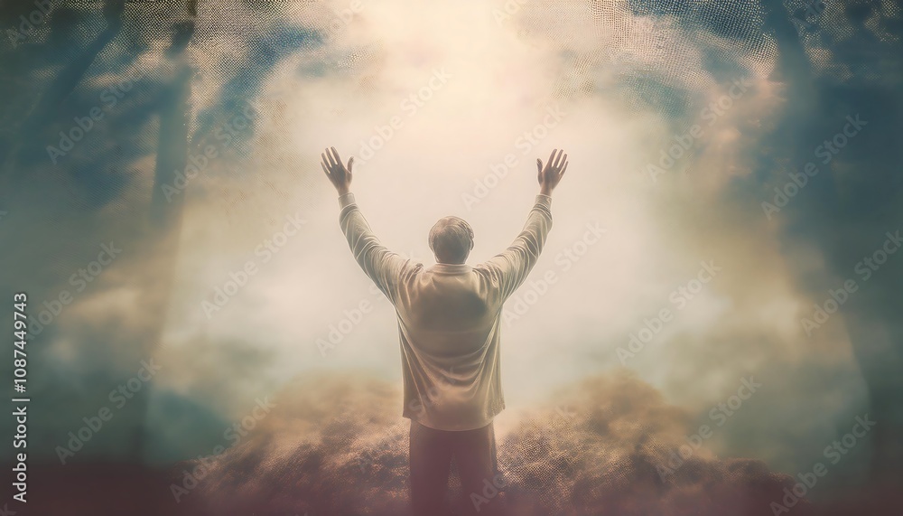 Artwork of a man raising hands in worship Artwork of a man raising hands in worship