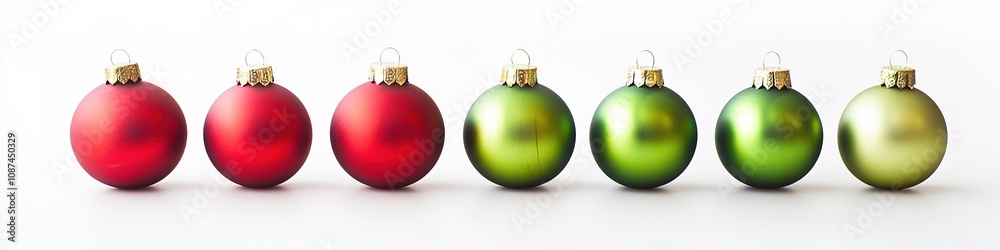 Row of red and green Christmas balls on white Row of red and green Christmas balls on white