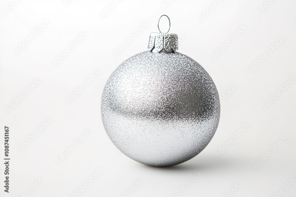 Silver glitter Christmas bauble on white background Silver glitter Christmas bauble on white background