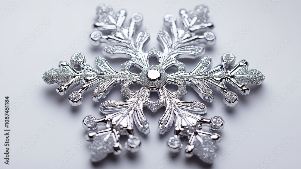 Silver snowflake pendant on white background Silver snowflake pendant on white background
