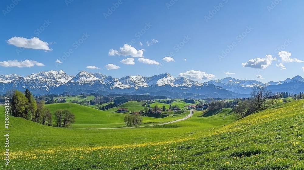 view of the oberstdorf mountains with nebelhorn and hoefats on a sunny day in spring. allgaeu alps, bavaria, germany, europe view of the oberstdorf mountains with nebelhorn and hoefats on a sunny day in spring. allgaeu alps, bavaria, germany, europe