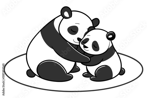 two romantic panda in a circle on white background. 