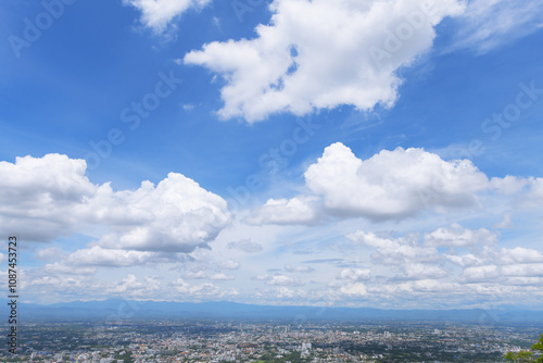 blue sky and clouds with home community in Northern Thailand