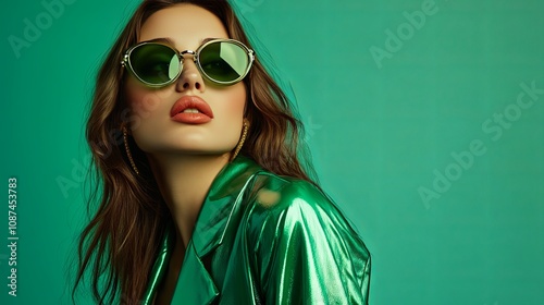 Wallpaper Mural Glamour Portrait of a Woman in Green Jacket and Sunglasses Torontodigital.ca