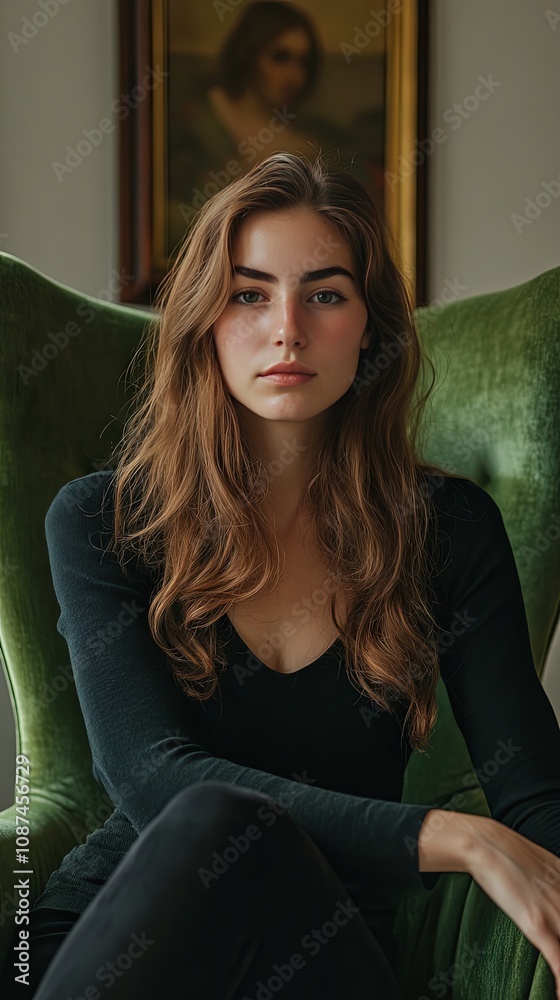 Portrait of a Woman Sitting in a Green Chair Portrait of a Woman Sitting in a Green Chair